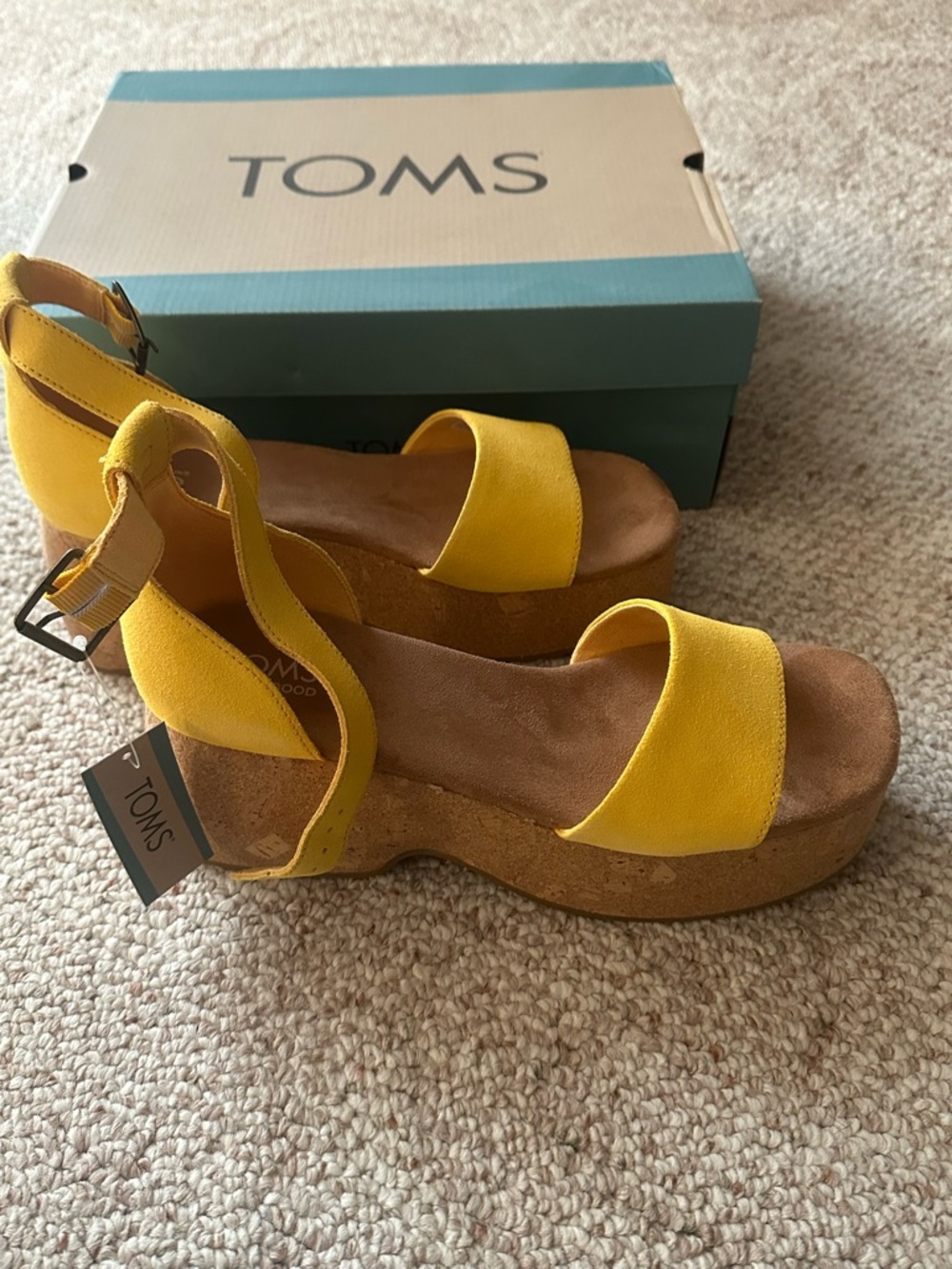 TOMS Yellow Suede Ankle-Strap Platform Sandals - Picture 2 of 4
